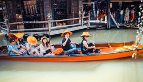 Floating Market and tourists near Bangkok, Thailand